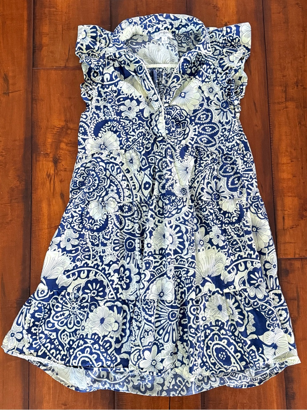 Umgee Navy and Light Butter Yellow Floral Paisley Dress